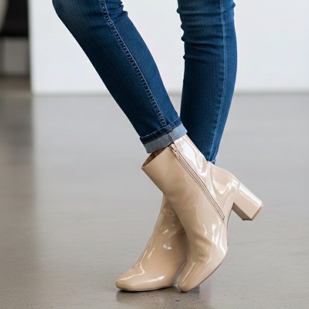 Baxboo Awake Glossy Beige Ankle Boots